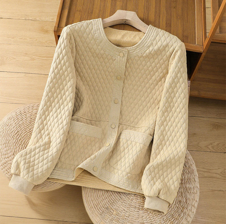 Chaqueta retro lisa de algodón de manga larga con bolsillos para mujer de Buddha Stones - LimónChiffon - US12, UK/AU16, EU44 (3XL) - image 0