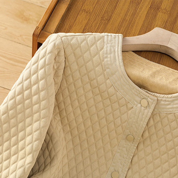 Chaqueta retro lisa de algodón de manga larga con bolsillos para mujer de Buddha Stones - image 2