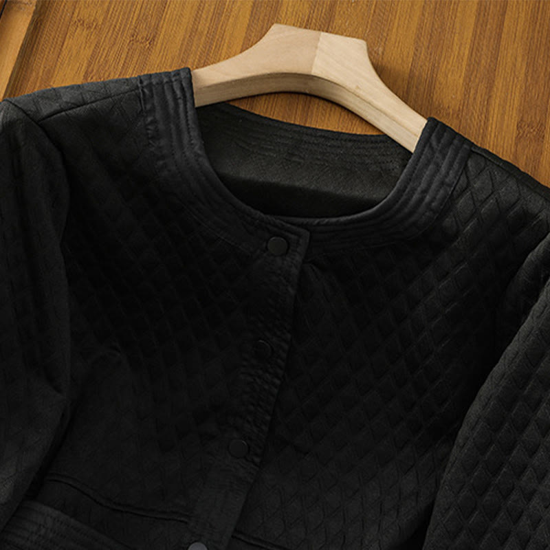 Chaqueta retro lisa de algodón de manga larga con bolsillos para mujer de Buddha Stones - image 18