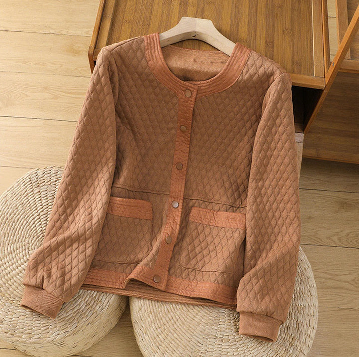 Chaqueta retro lisa de algodón de manga larga con bolsillos para mujer de Buddha Stones - Chocolate - US12, UK/AU16, EU44 (3XL) - image 21