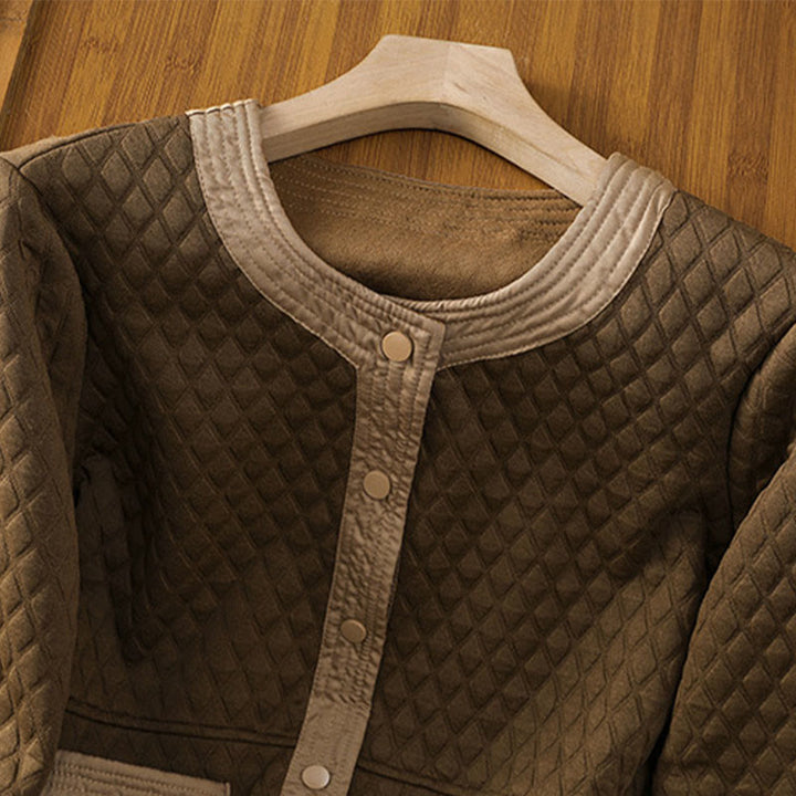 Chaqueta retro lisa de algodón de manga larga con bolsillos para mujer de Buddha Stones - image 30