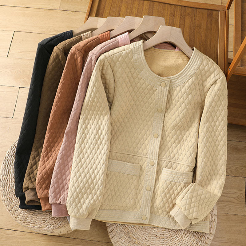 Chaqueta retro lisa de algodón de manga larga con bolsillos para mujer de Buddha Stones - image 36