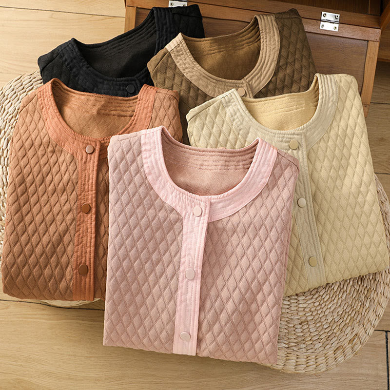 Chaqueta retro lisa de algodón de manga larga con bolsillos para mujer de Buddha Stones - image 37