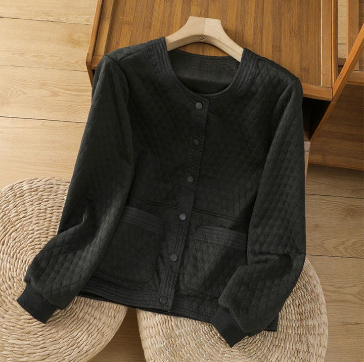 Chaqueta retro lisa de algodón de manga larga con bolsillos para mujer de Buddha Stones - Negro - US12, UK/AU16, EU44 (3XL) - image 14