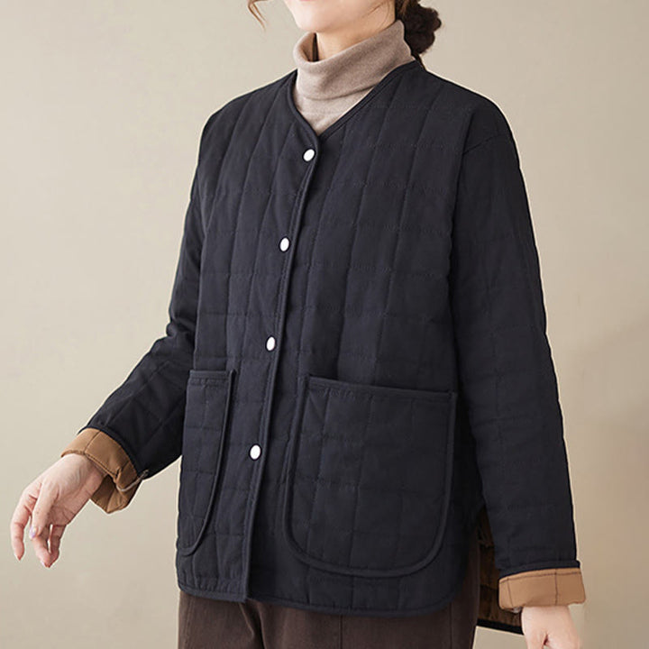 Chaqueta de algodón grueso de manga larga con bolsillos para mujer, estilo retro, con Buddha Stones - image 5