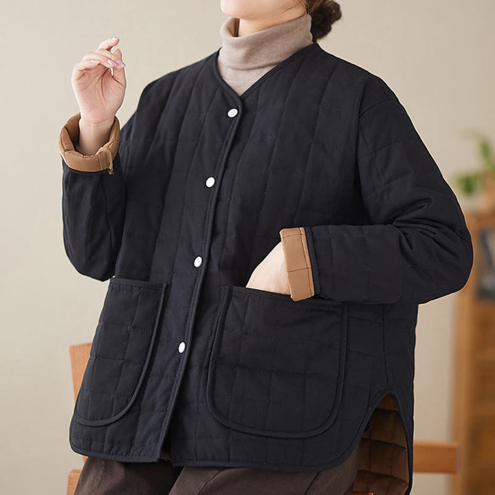 Chaqueta de algodón grueso de manga larga con bolsillos para mujer, estilo retro, con Buddha Stones - image 6