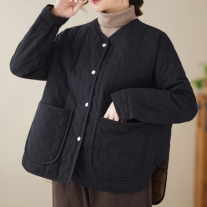 Chaqueta de algodón grueso de manga larga con bolsillos para mujer, estilo retro, con Buddha Stones - image 7