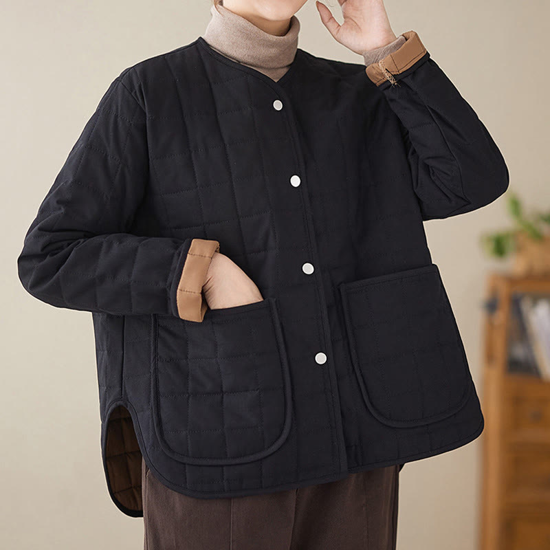 Chaqueta de algodón grueso de manga larga con bolsillos para mujer, estilo retro, con Buddha Stones - image 4