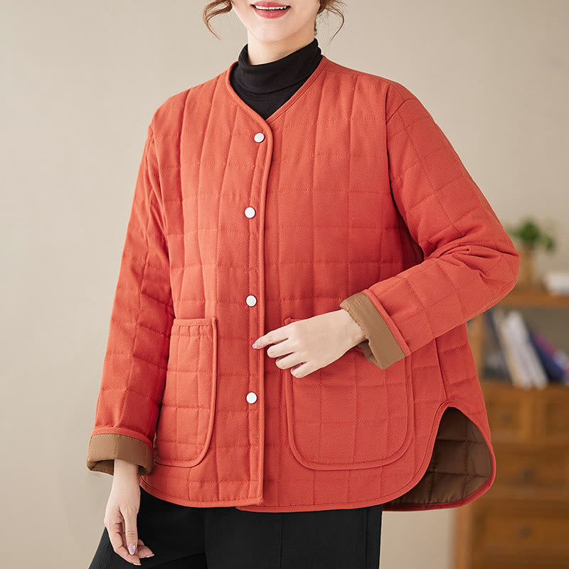 Chaqueta de algodón grueso de manga larga con bolsillos para mujer, estilo retro, con Buddha Stones - Tomate - US14，UK/AU18，EU46 (2XL) - image 8