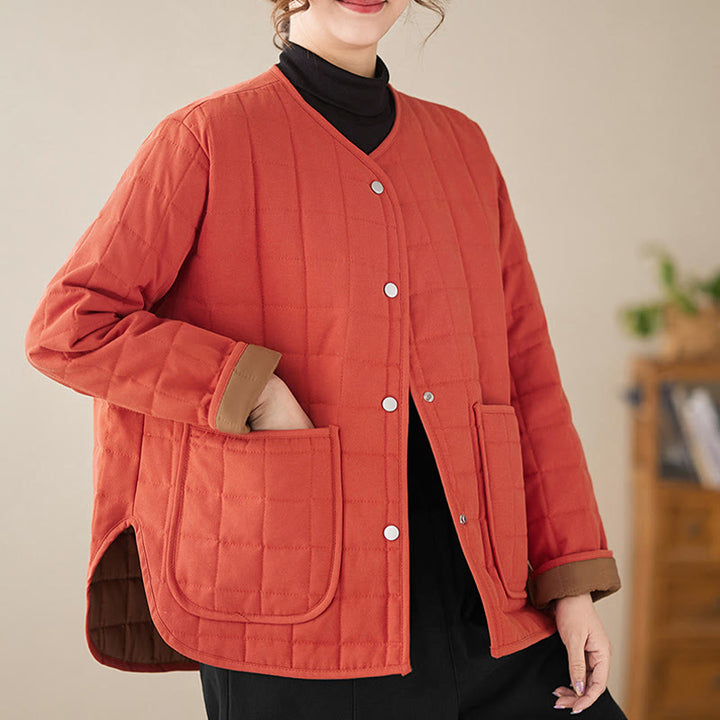 Chaqueta de algodón grueso de manga larga con bolsillos para mujer, estilo retro, con Buddha Stones - image 12