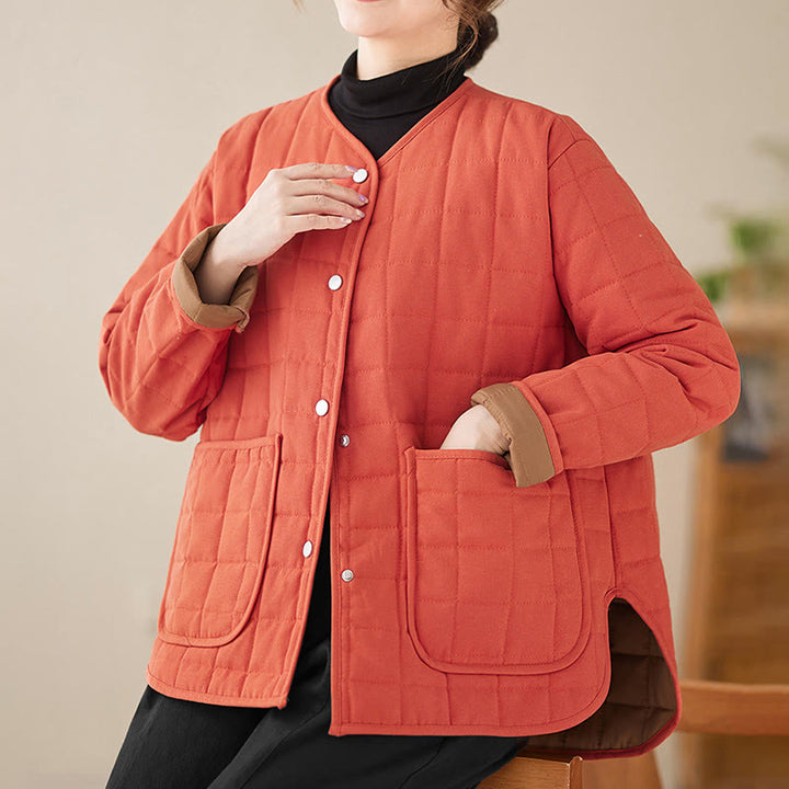 Chaqueta de algodón grueso de manga larga con bolsillos para mujer, estilo retro, con Buddha Stones - image 13