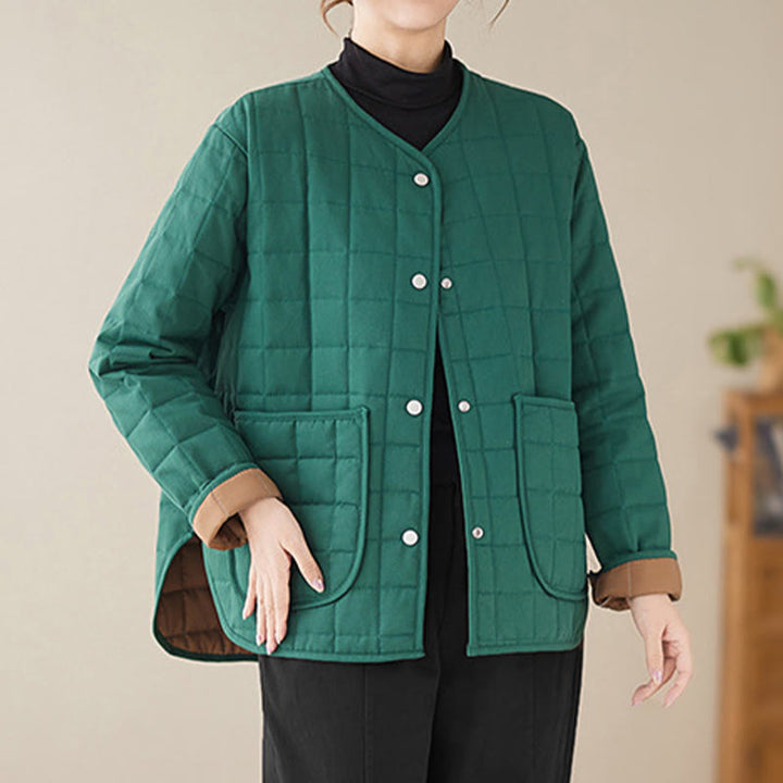 Chaqueta de algodón grueso de manga larga con bolsillos para mujer, estilo retro, con Buddha Stones - image 15