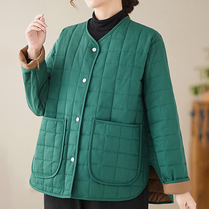 Chaqueta de algodón grueso de manga larga con bolsillos para mujer, estilo retro, con Buddha Stones - image 19