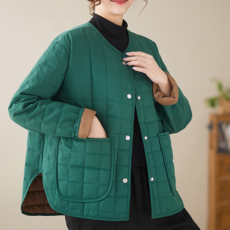 Chaqueta de algodón grueso de manga larga con bolsillos para mujer, estilo retro, con Buddha Stones - image 17