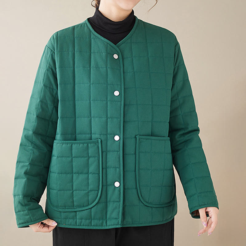 Chaqueta de algodón grueso de manga larga con bolsillos para mujer, estilo retro, con Buddha Stones - image 18