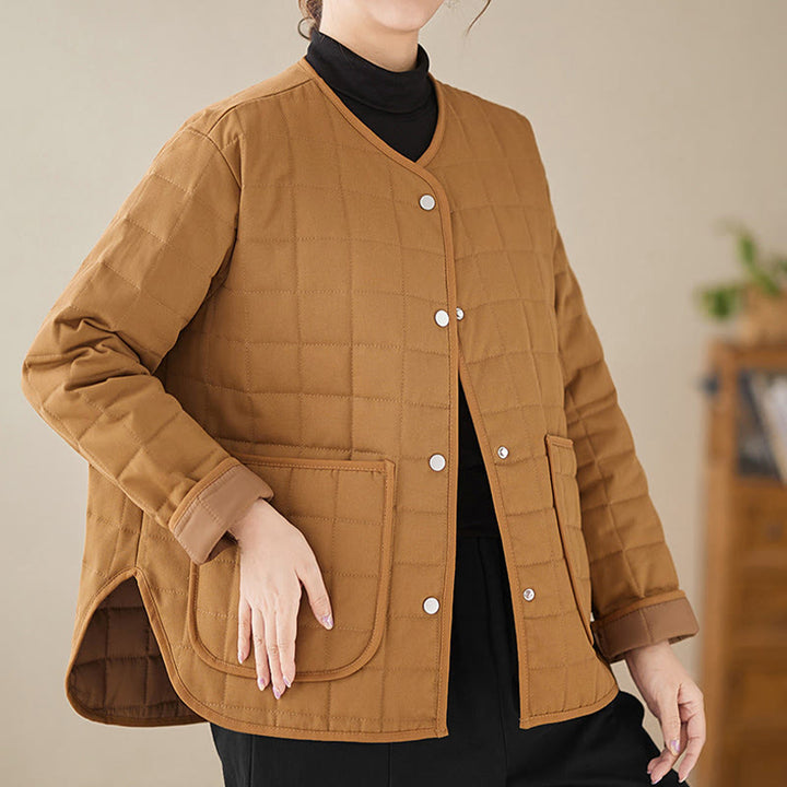Chaqueta de algodón grueso de manga larga con bolsillos para mujer, estilo retro, con Buddha Stones - image 24