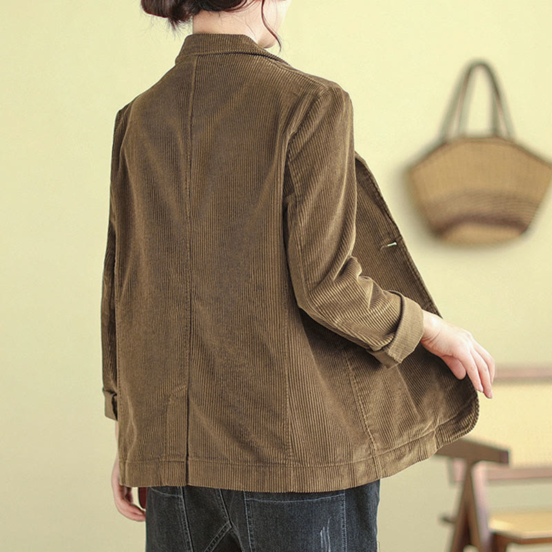 Chaqueta de pana de algodón de manga larga para mujer, estilo retro, con bolsillos y Buddha Stones - image 5