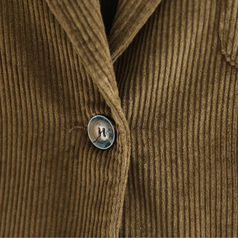 Chaqueta de pana retro de manga larga con bolsillos para mujer de Buddha Stones - image 7