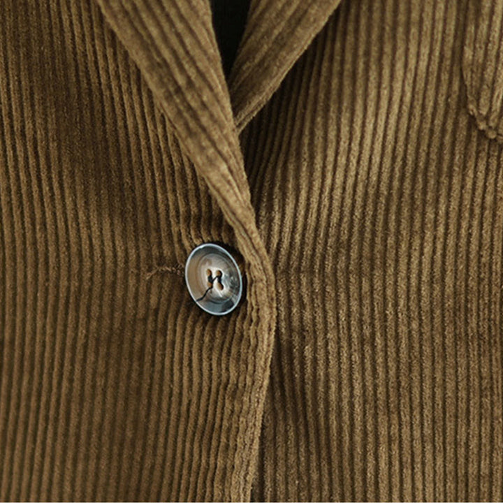 Chaqueta de pana retro de manga larga con bolsillos para mujer de Buddha Stones - image 7