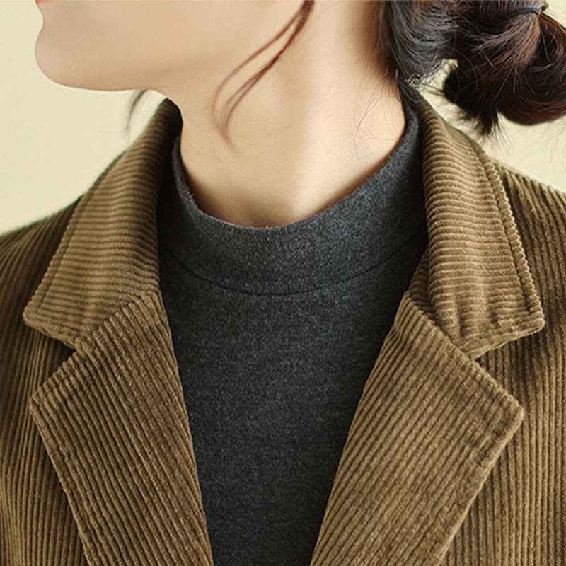 Chaqueta de pana retro de manga larga con bolsillos para mujer de Buddha Stones - image 6