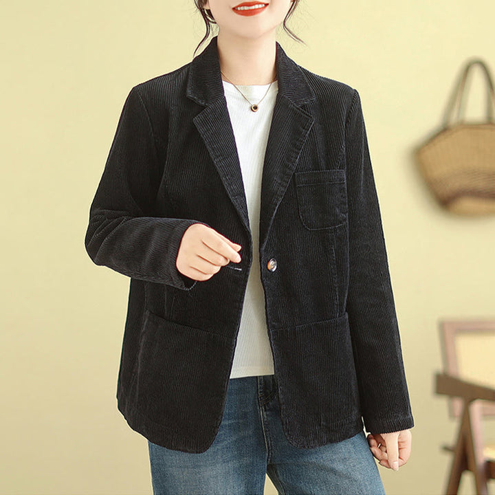 Chaqueta de pana retro de manga larga con bolsillos para mujer de Buddha Stones - image 26