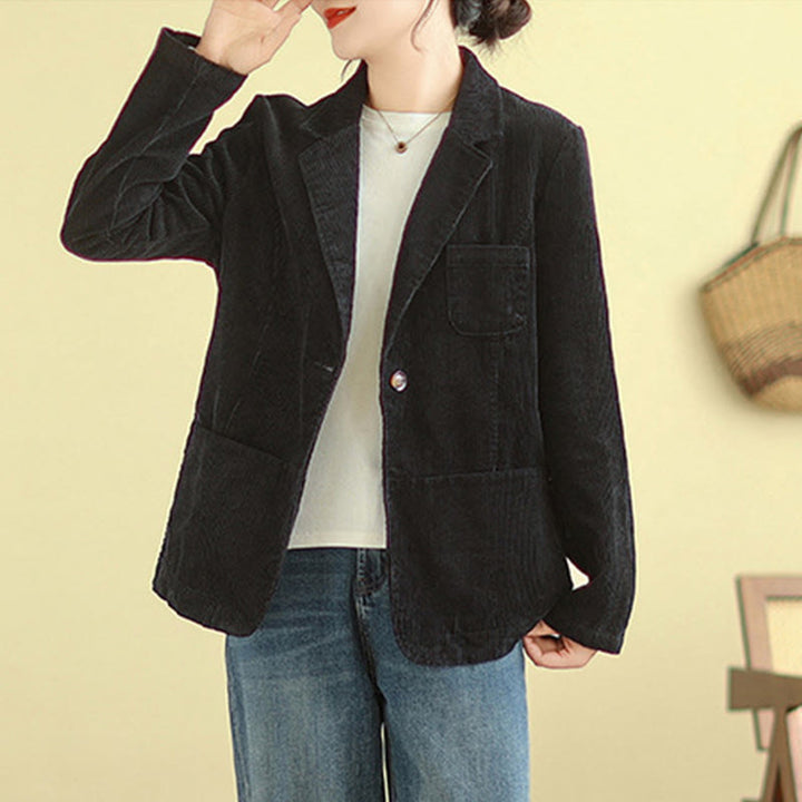 Chaqueta de pana de algodón de manga larga para mujer, estilo retro, con bolsillos y Buddha Stones - image 26
