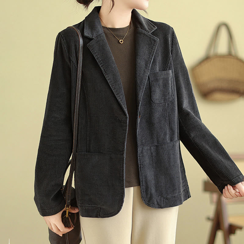 Chaqueta de pana de algodón de manga larga para mujer, estilo retro, con bolsillos y Buddha Stones - image 15