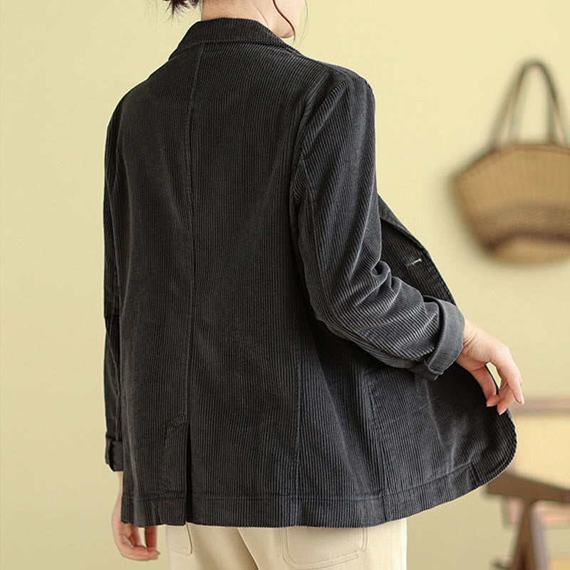 Chaqueta de pana retro de manga larga con bolsillos para mujer de Buddha Stones - image 15