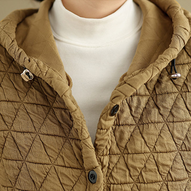 Chaqueta de manga larga con capucha acrílica para mujer con diseño rómbico retro de Buddha Stones - image 7
