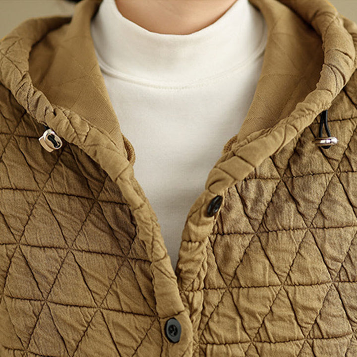 Chaqueta de manga larga con capucha acrílica para mujer con diseño rómbico retro de Buddha Stones - image 7