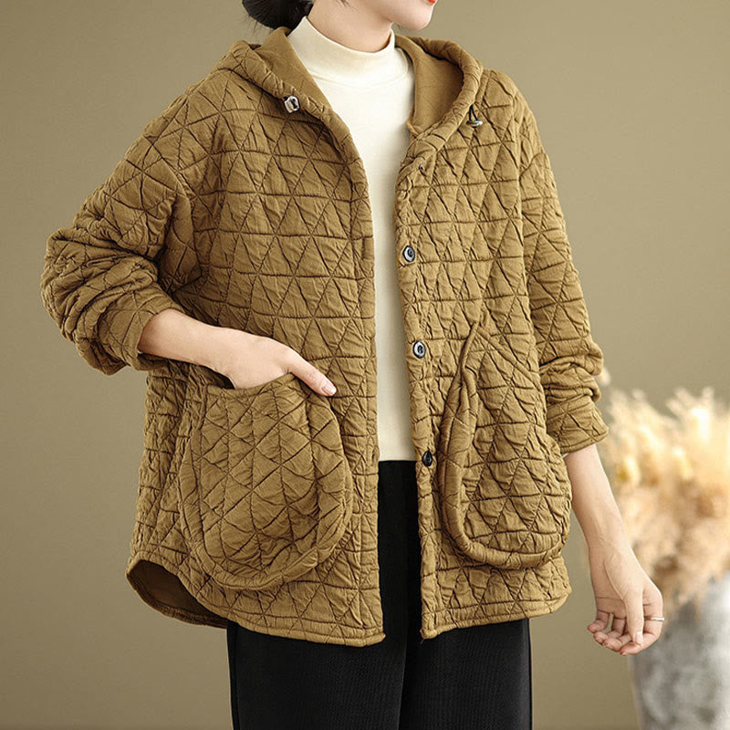 Chaqueta de manga larga con capucha acrílica para mujer con diseño rómbico retro de Buddha Stones - image 2