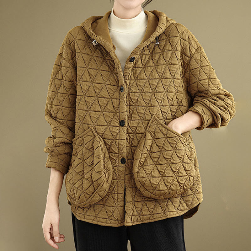 Chaqueta de manga larga con capucha acrílica para mujer con diseño rómbico retro de Buddha Stones - image 3