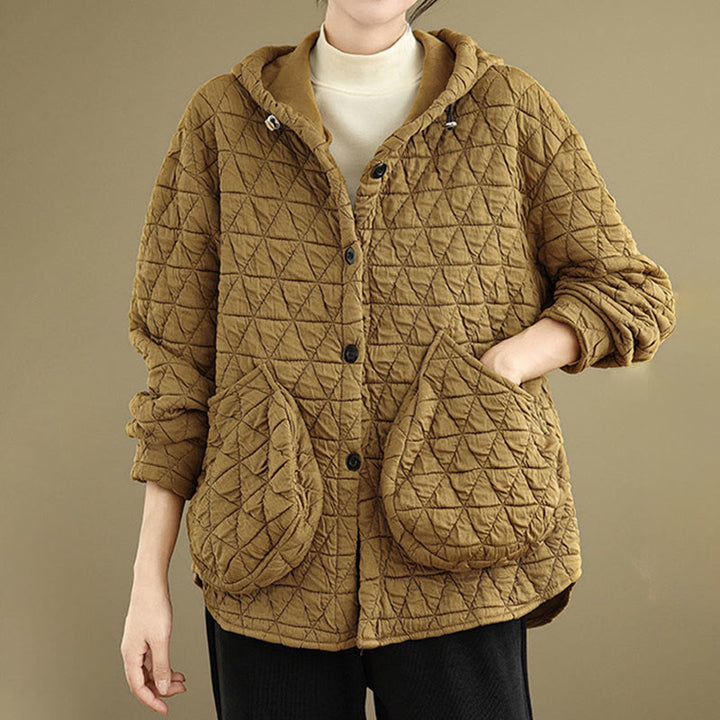Chaqueta de manga larga con capucha acrílica para mujer con diseño rómbico retro de Buddha Stones - image 3