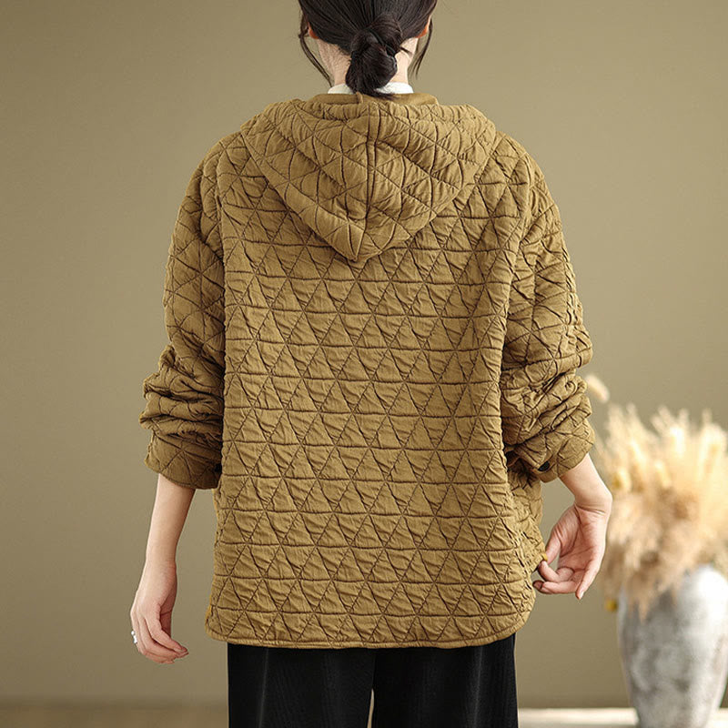Chaqueta de manga larga con capucha acrílica para mujer con diseño rómbico retro de Buddha Stones - image 6