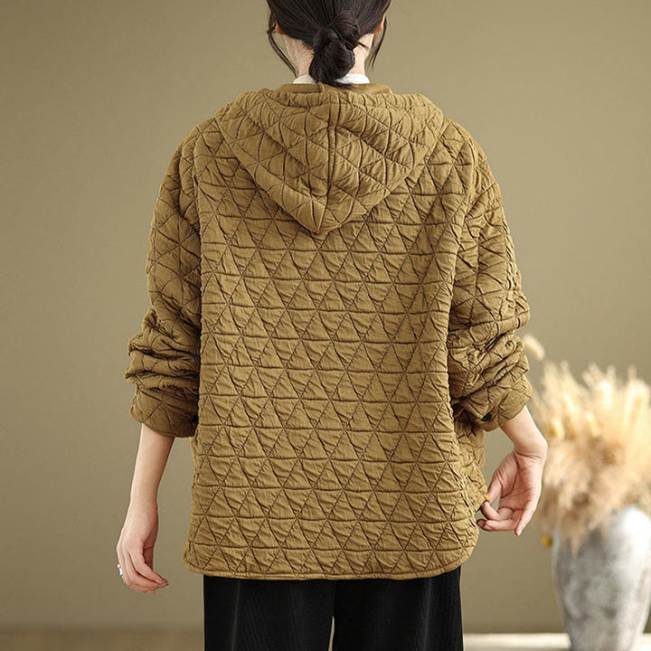 Chaqueta de manga larga con capucha acrílica para mujer con diseño rómbico retro de Buddha Stones - image 6