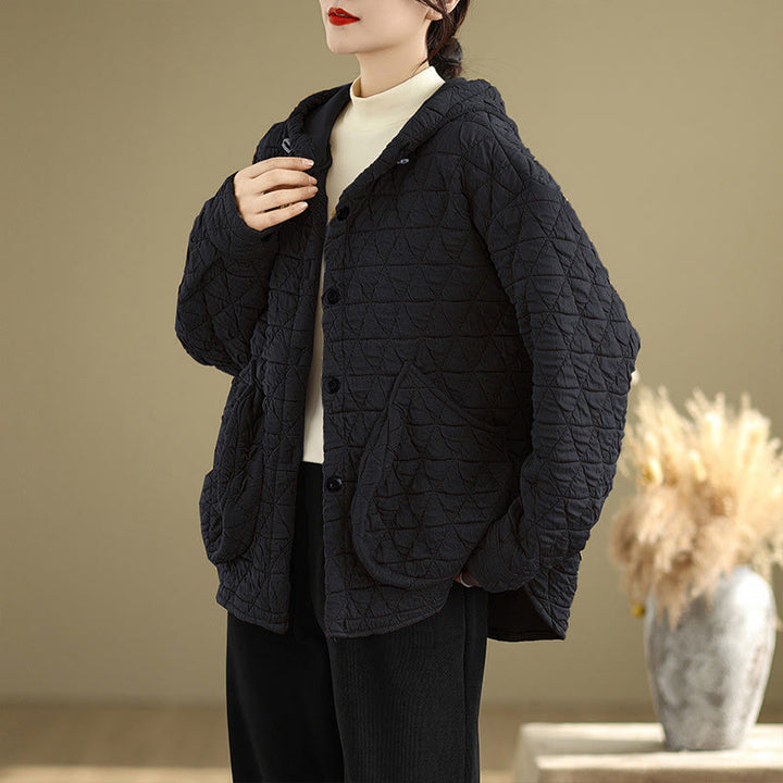 Chaqueta de manga larga con capucha acrílica para mujer con diseño rómbico retro de Buddha Stones - image 11