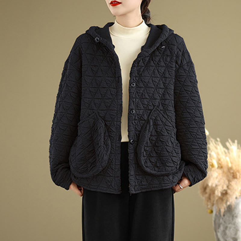 Chaqueta de manga larga con capucha acrílica para mujer con diseño rómbico retro de Buddha Stones - image 10