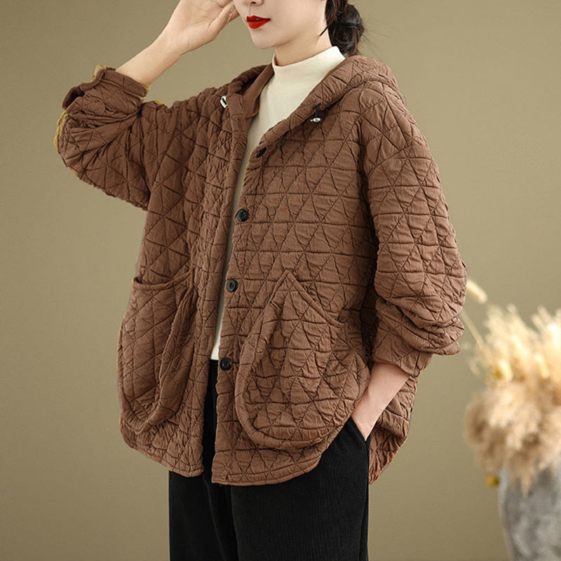 Chaqueta de manga larga con capucha acrílica para mujer con diseño rómbico retro de Buddha Stones - IndianRed - US14，UK/AU18，EU46 (2XL) - image 12