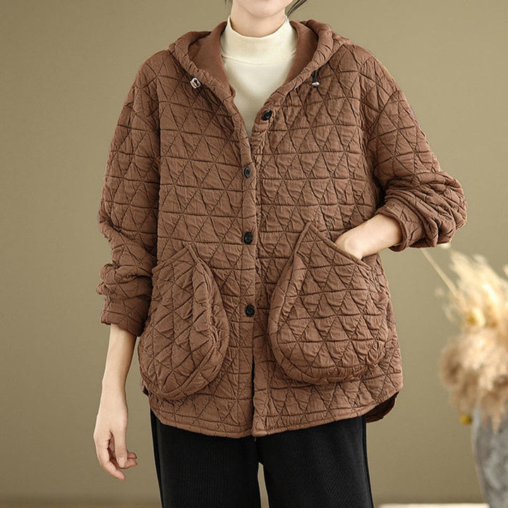 Chaqueta de manga larga con capucha acrílica para mujer con diseño rómbico retro de Buddha Stones - image 13