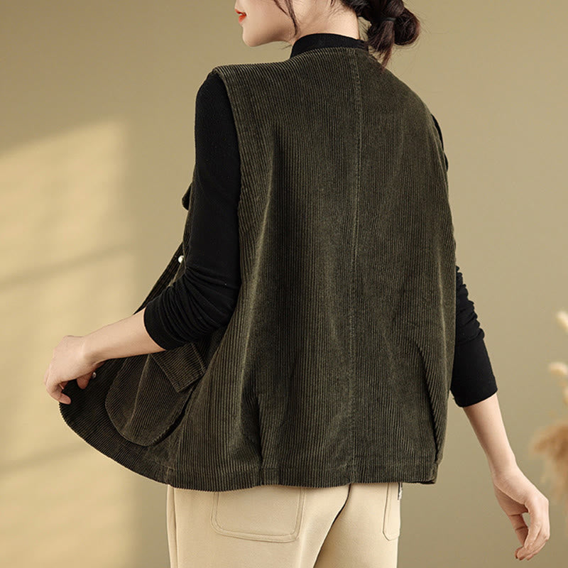 Chaleco de pana de algodón para mujer, sin mangas, con botones y bolsillos , de Buddha Stones - image 23