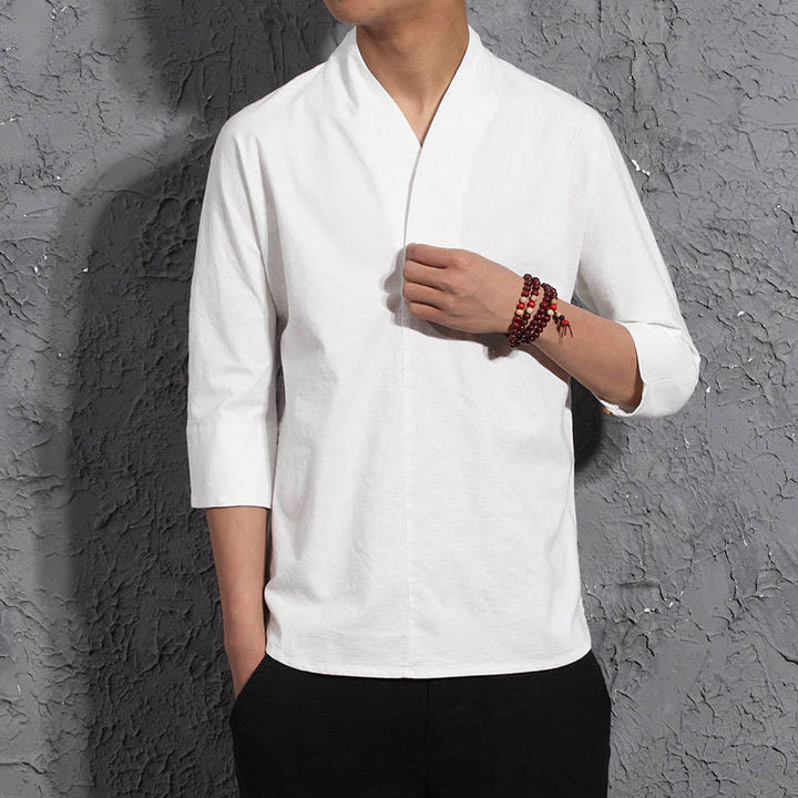 Camisa casual de manga tres cuartos con cuello en V y Buddha Stones para hombre - image 3