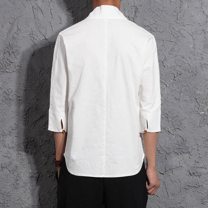 Camisa casual de manga tres cuartos con cuello en V y Buddha Stones para hombre - image 2