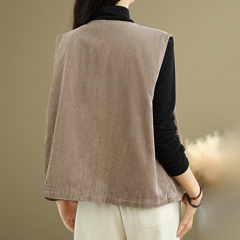 Chaleco de algodón sin mangas con botones de pana y bolsillos para mujer de Buddha Stones - image 6