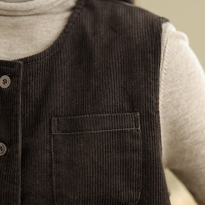 Chaleco de algodón sin mangas con botones de pana y bolsillos para mujer de Buddha Stones - image 15