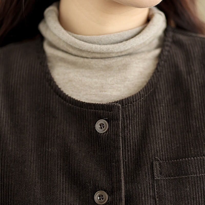 Chaleco de algodón sin mangas con botones de pana y bolsillos para mujer de Buddha Stones - image 16