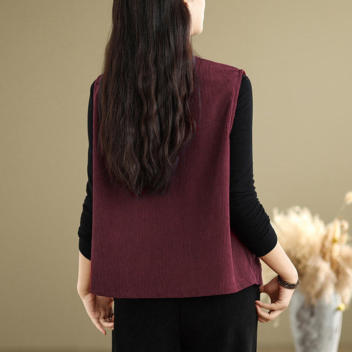 Chaleco de algodón sin mangas con botones de pana y bolsillos para mujer de Buddha Stones - image 23