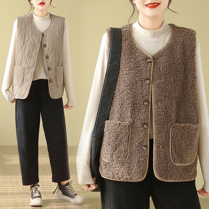 Chaleco sin mangas de fibra de viscosa para mujer, estilo Buddha Stones, de doble cara, con bolsillos - BurlyWood - US12, UK/AU16, EU44 (2XL) - image 0