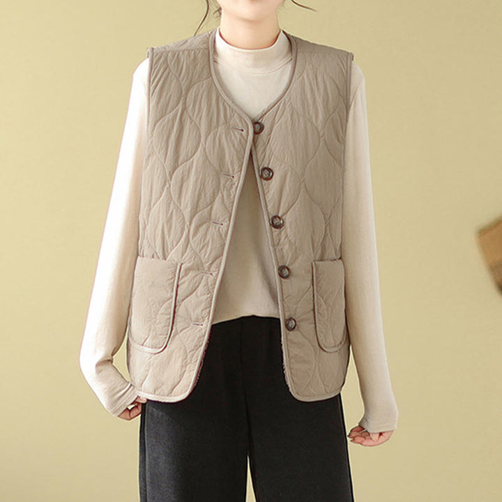 Chaleco sin mangas de fibra de viscosa para mujer, estilo Buddha Stones, de doble cara, con bolsillos - image 1