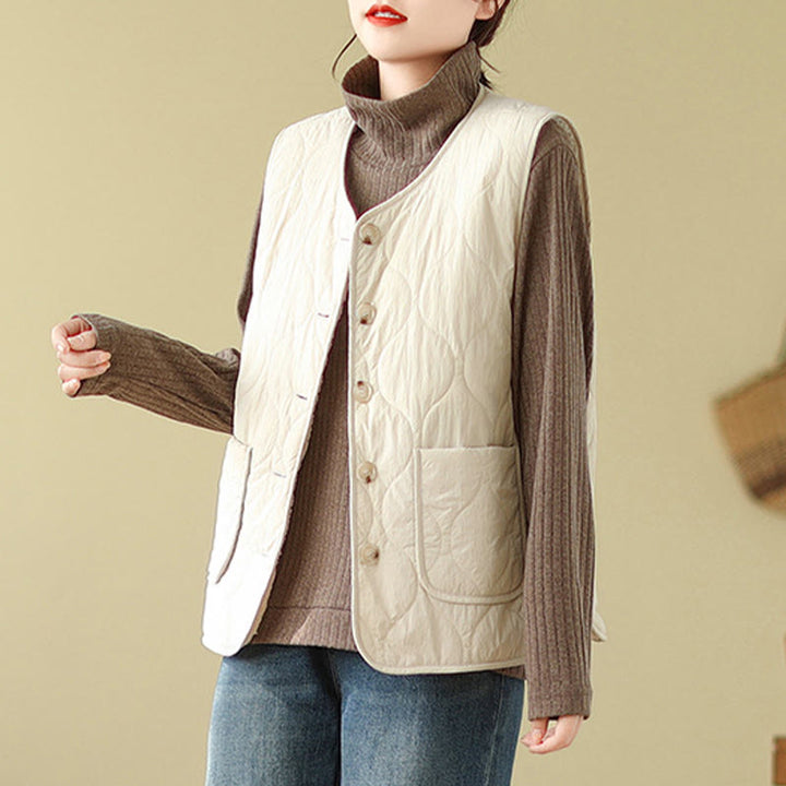 Chaleco sin mangas de fibra de viscosa para mujer, estilo Buddha Stones, de doble cara, con bolsillos - image 15