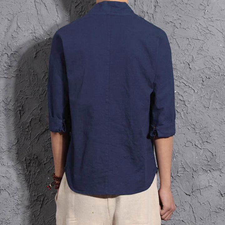 Camisa casual de manga tres cuartos con cuello en V y Buddha Stones para hombre - image 8